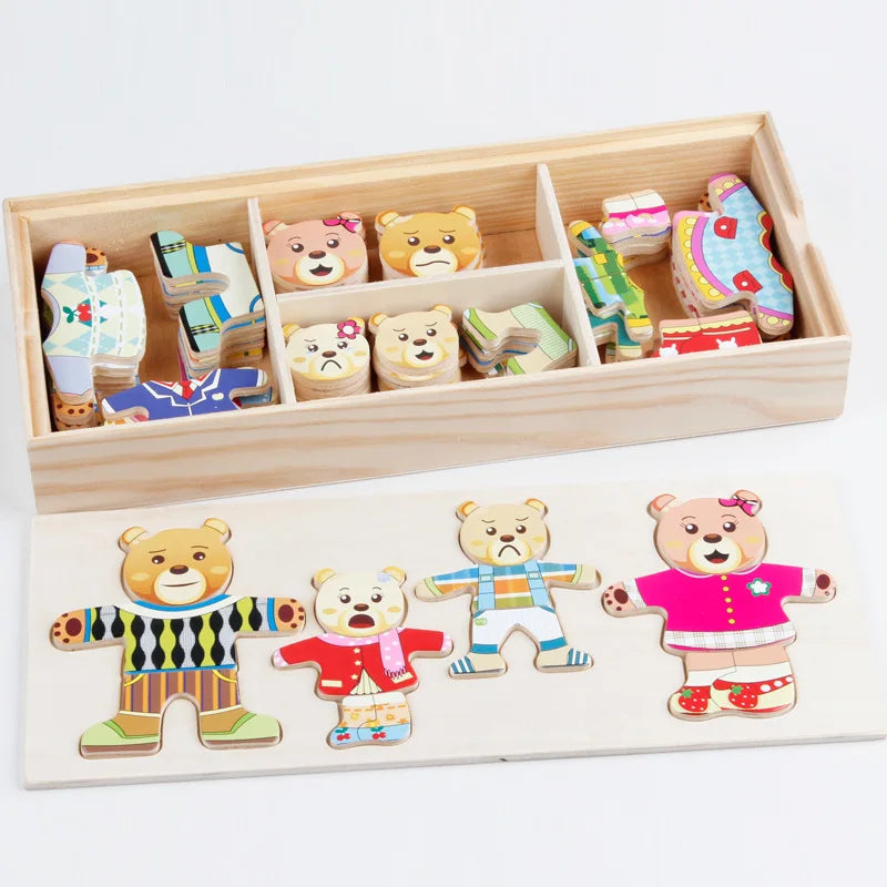 Rompecabezas de madera Montessori con animales para niños - Juguete educativo para bebés y niños