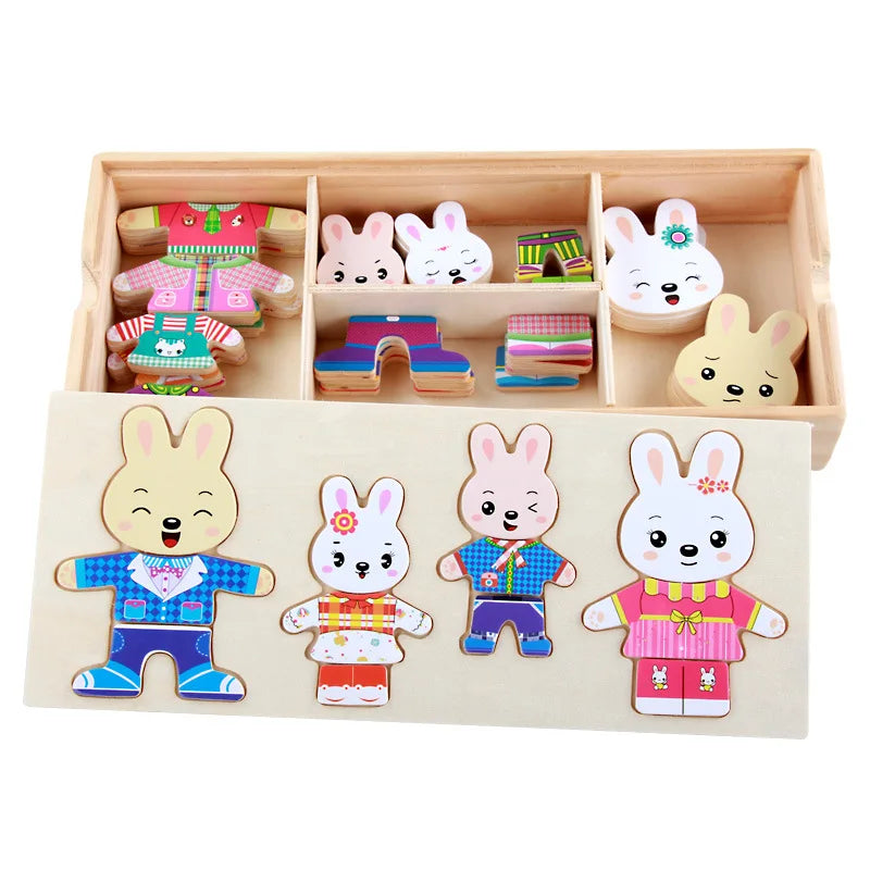 Rompecabezas de madera Montessori con animales para niños - Juguete educativo para bebés y niños
