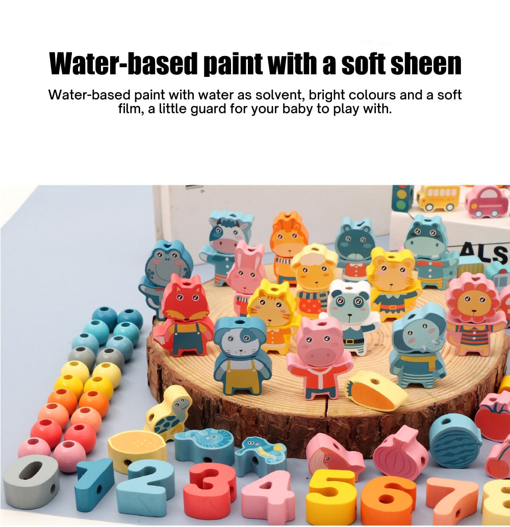 Fidtoy Perles à Enfiler en Bois pour Tout-Petits | Jouet d'Apprentissage Montessori pour la Motricité Fine