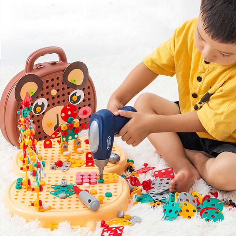 Fidtoy Montessori Electric Drill Tool Set for Kids – 203PCS STEM Construction Building Toy