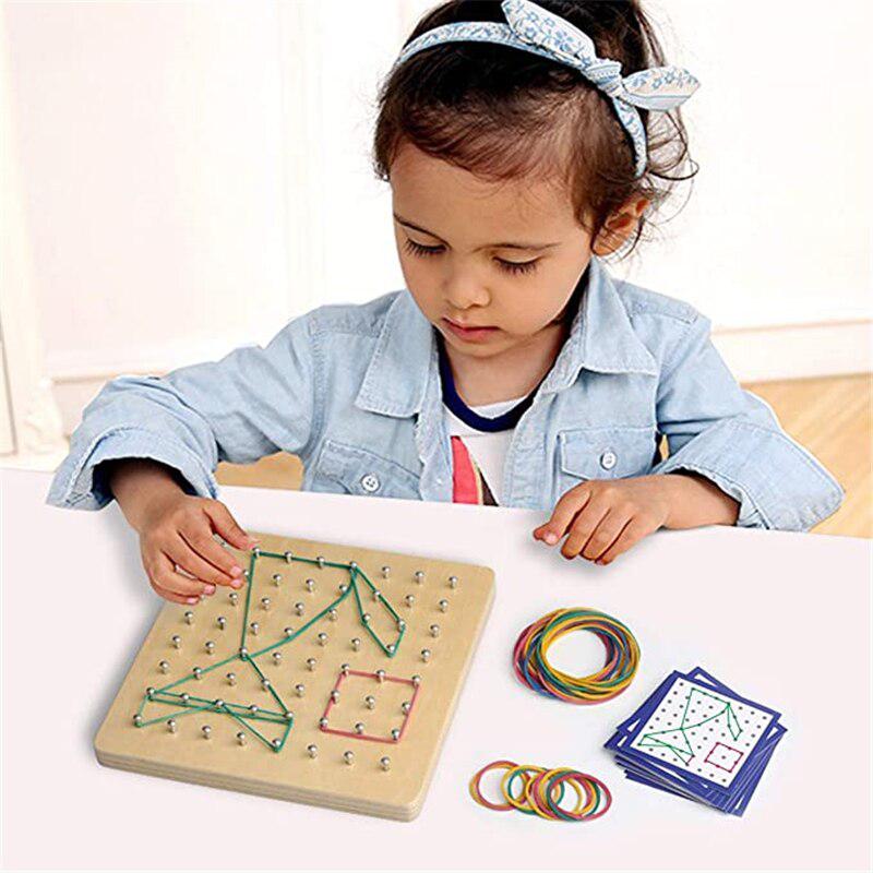 Juego de Geoplano de Madera Fidtoy – Juguete de Aprendizaje de Matemáticas y Geometría para Niños con Bandas Elásticas