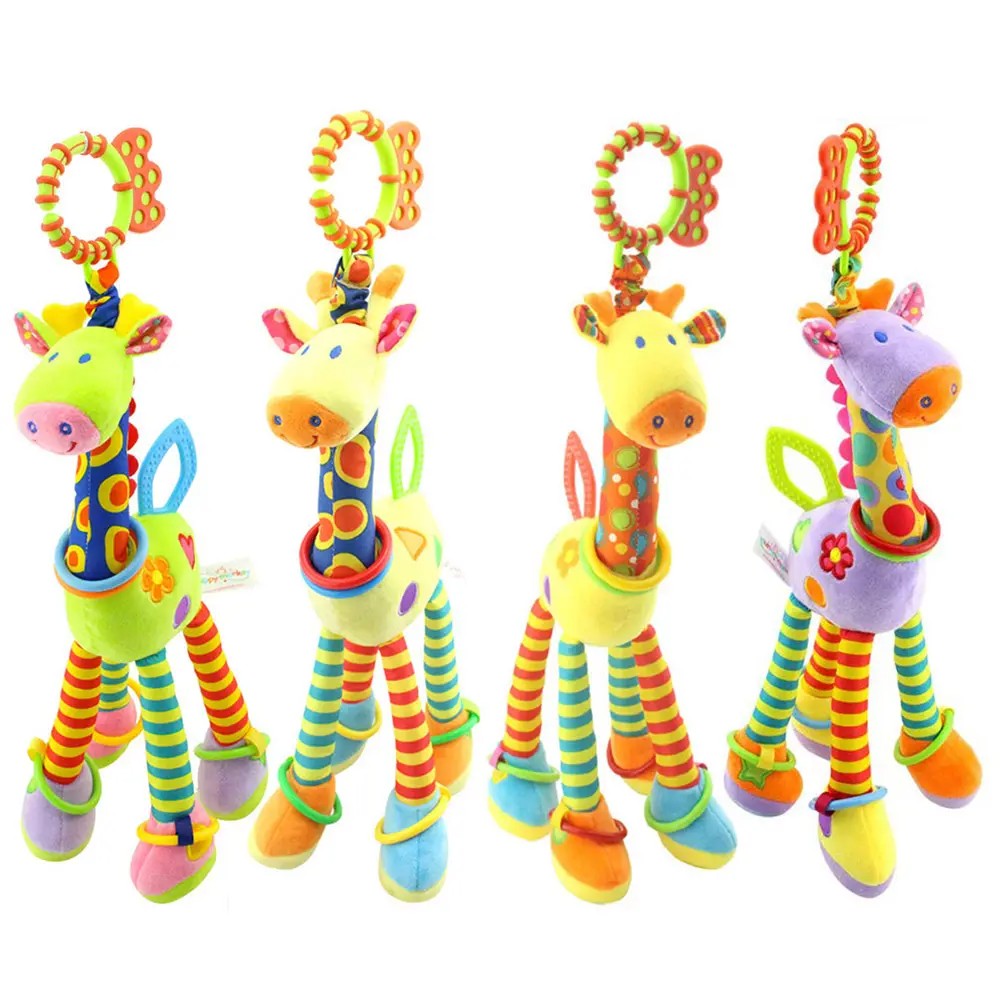 Fidtoy Giraffe Plush Rattle Teether Toy for Babies – Sensory Crinkle Baby Rattle with Teething Ring and Clip