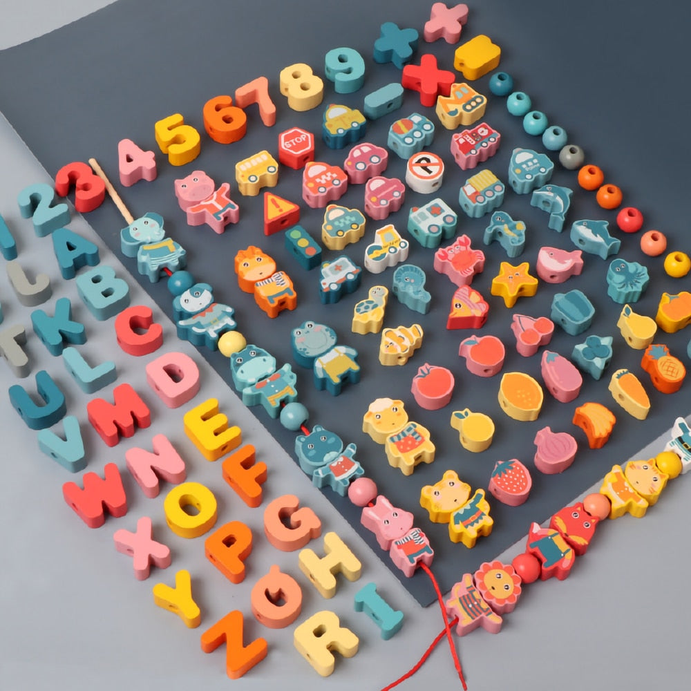 Fidtoy Perles à Enfiler en Bois pour Tout-Petits | Jouet d'Apprentissage Montessori pour la Motricité Fine