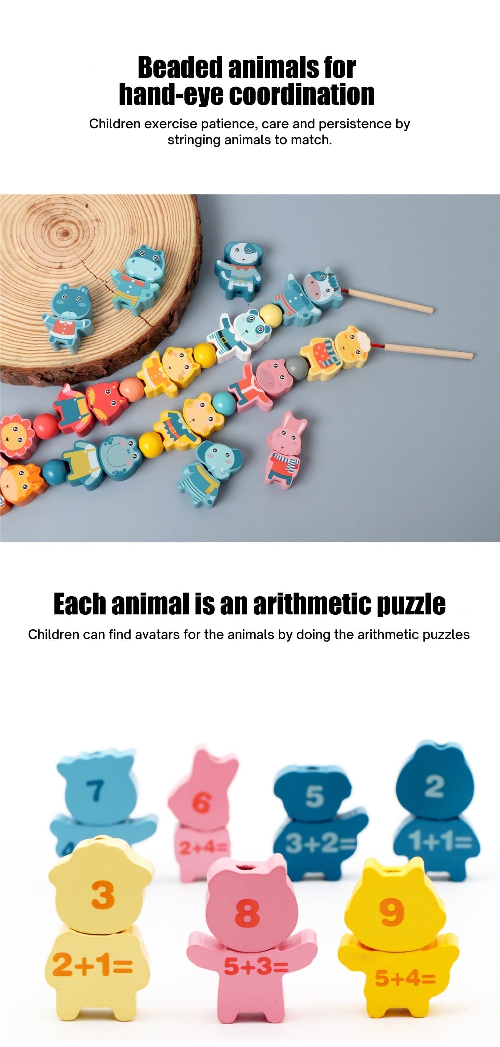 Fidtoy Perles à Enfiler en Bois pour Tout-Petits | Jouet d'Apprentissage Montessori pour la Motricité Fine