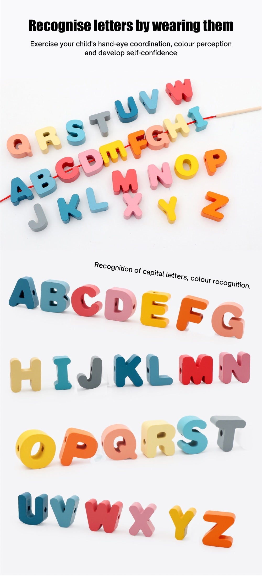 Fidtoy Perles à Enfiler en Bois pour Tout-Petits | Jouet d'Apprentissage Montessori pour la Motricité Fine