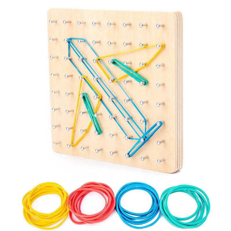 Fidtoy Wooden Geoboard Shapes Game – Kids Math & Geometry Learning Toy with Rubber Bands