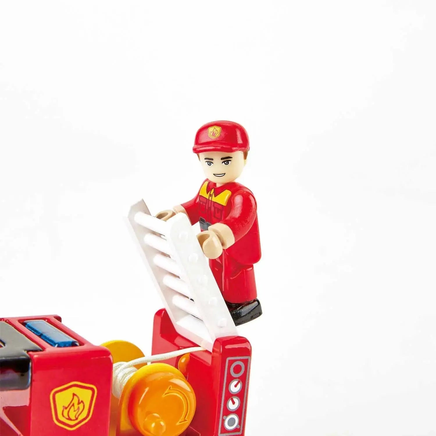 Tren de juguete de servicios de emergencia Fidtoy, juego de rescate de ferrocarril de madera para niños