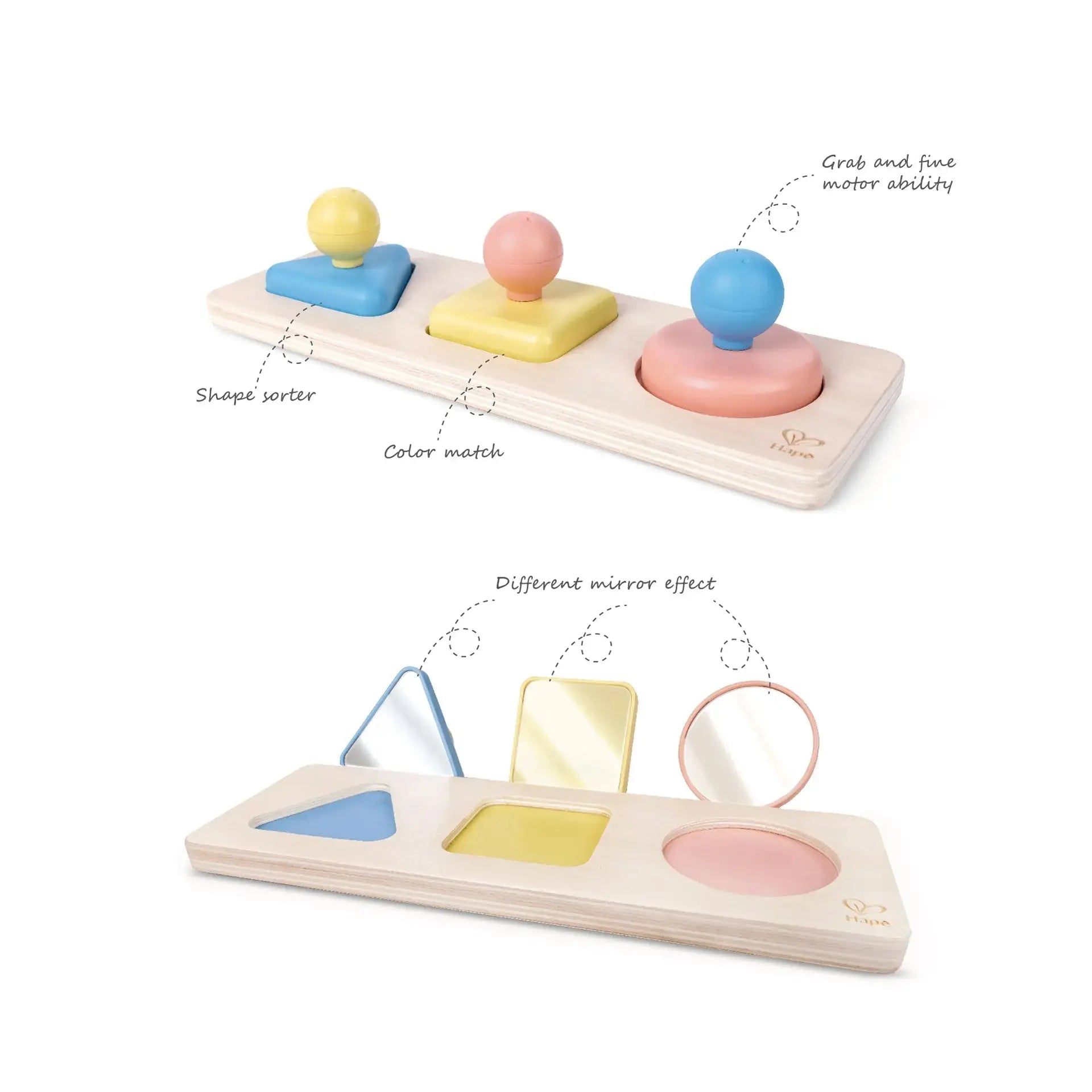 Fidtoy Montessori Juguete de espejo con formas para niños pequeños 10M+