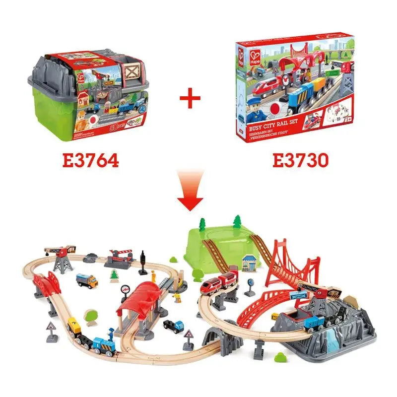 Fidtoy Wooden Railway Bucket Builder Train Set 50 Piece Toy