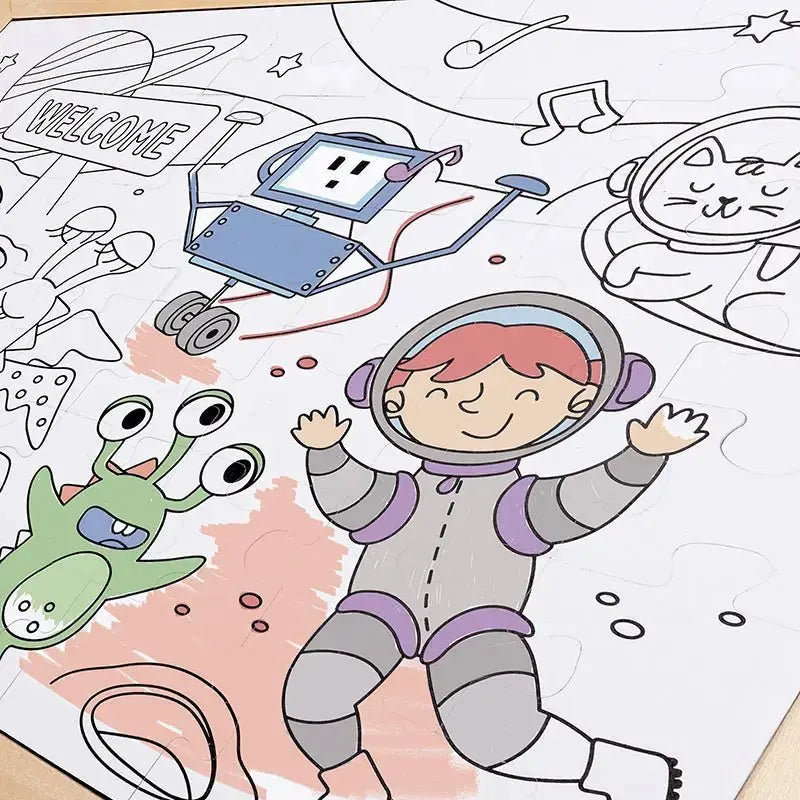 Fidtoy Space Adventure Puzzle et Coloriage, 48 pièces, jouet pour enfants