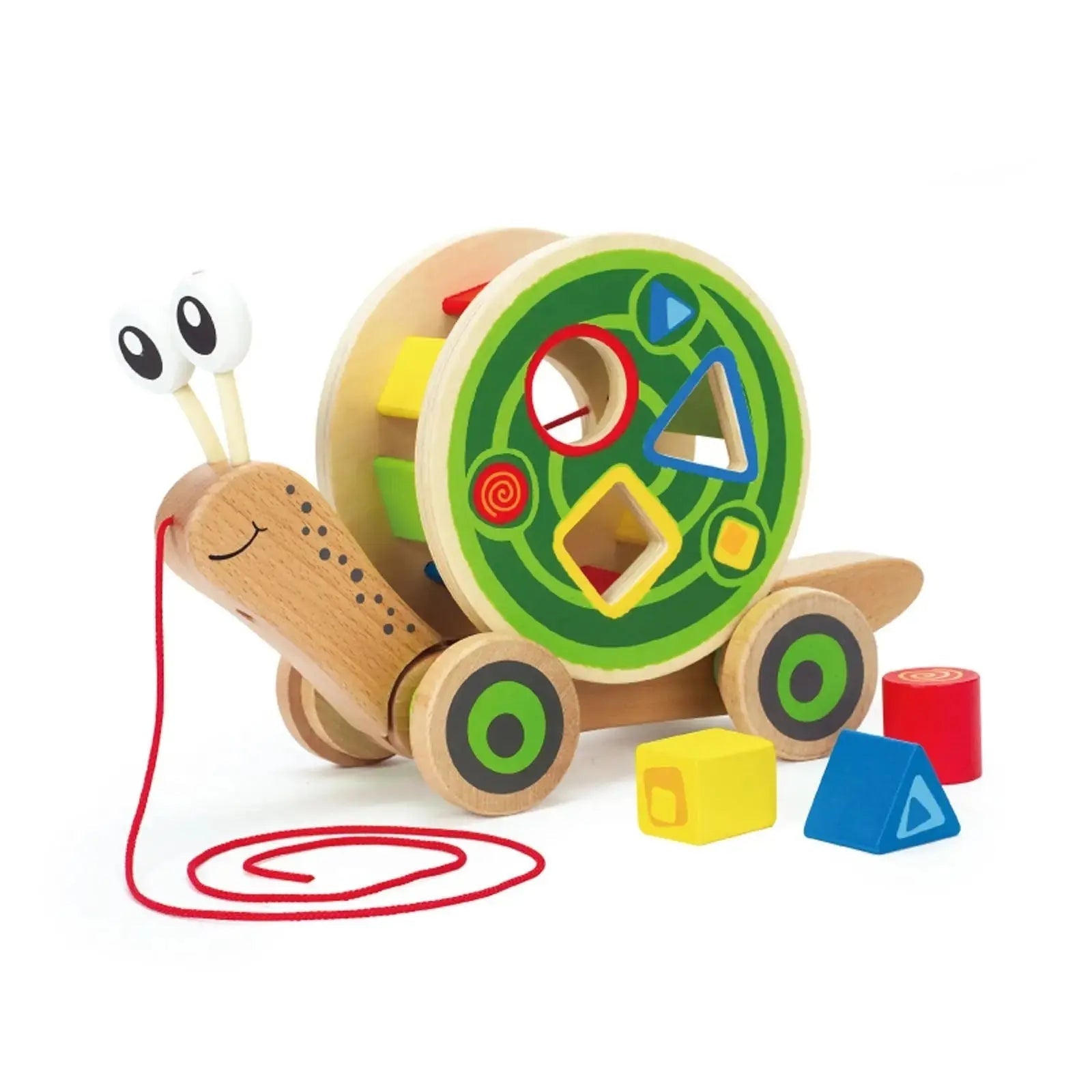 Fidtoy Wooden Snail Pull Toy Shape Sorter Toddler Learning Toy
