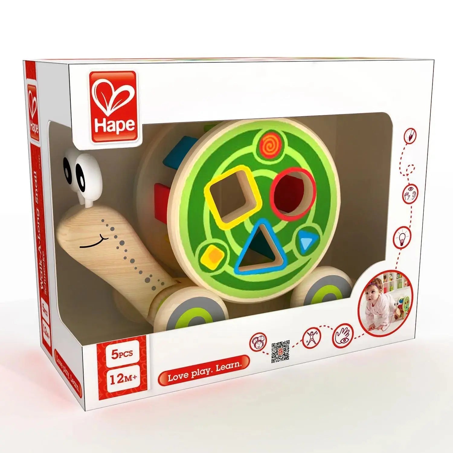 Fidtoy Wooden Snail Pull Toy Shape Sorter Toddler Learning Toy