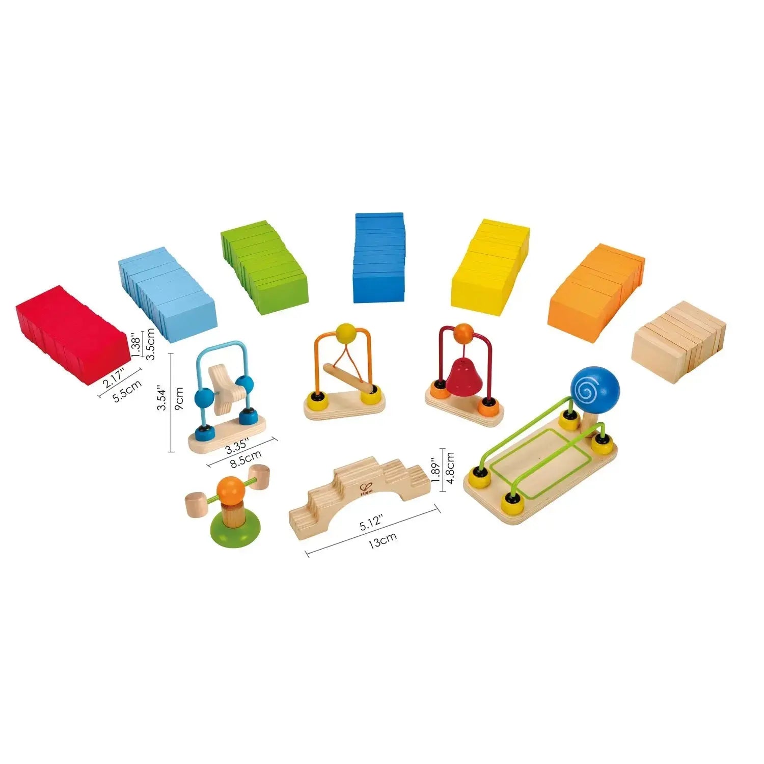 Fidtoy Juego de construcción de pistas de carreras de dominó de madera, 107 piezas para niños a partir de 3 años