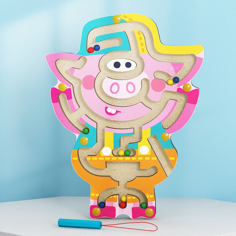 Fidtoy Jouet labyrinthe magnétique en bois pour tout-petits – Puzzle éducatif Montessori STEM pour la coordination œil-main, la motricité fine et l'apprentissage précoce (6-24 mois)