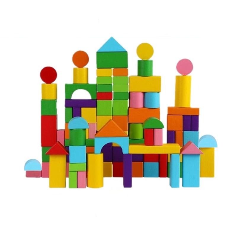 Fidtoy Bloques de construcción de madera arcoíris para niños, juego de juguetes apilables creativos