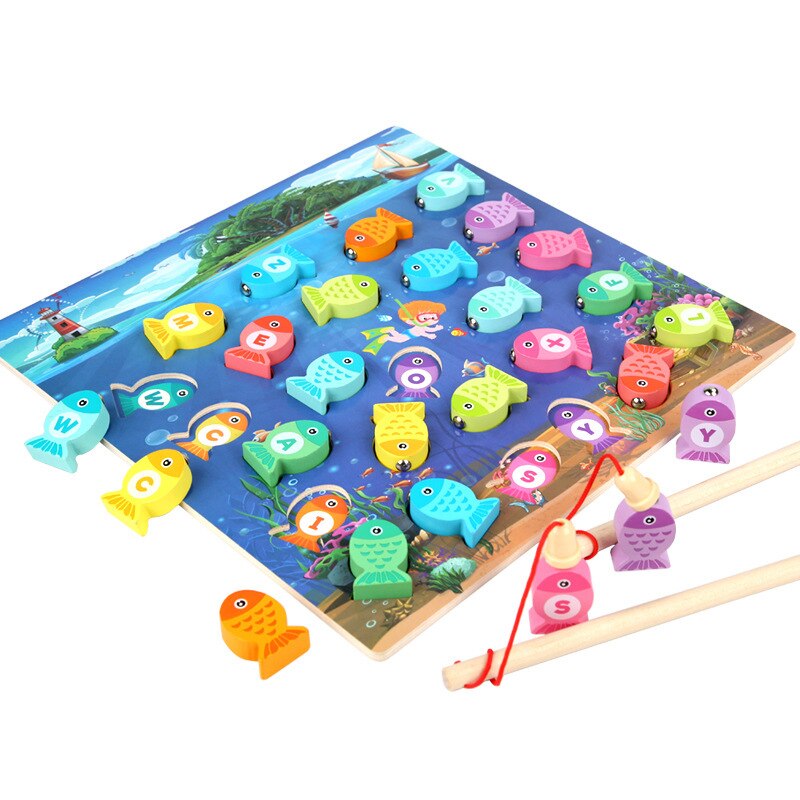 Jeu de pêche magnétique en bois Fidtoy pour tout-petits pour l'apprentissage des lettres et des couleurs