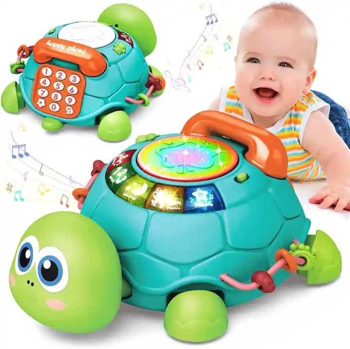 Fidtoy Tortue musicale rampante pour bébés – Jouet d'apprentissage interactif avec lumières et sons pour le temps sur le ventre et le développement précoce