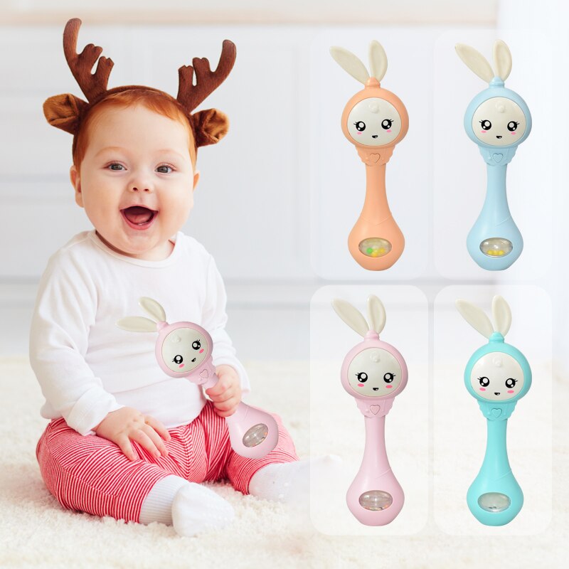 Fidtoy Musical Baby Rattle Teether Toy – Light Up Sensory Rattle with 6 Melodies, Colorful Beads, Teething Design, and Hand-Grip Play