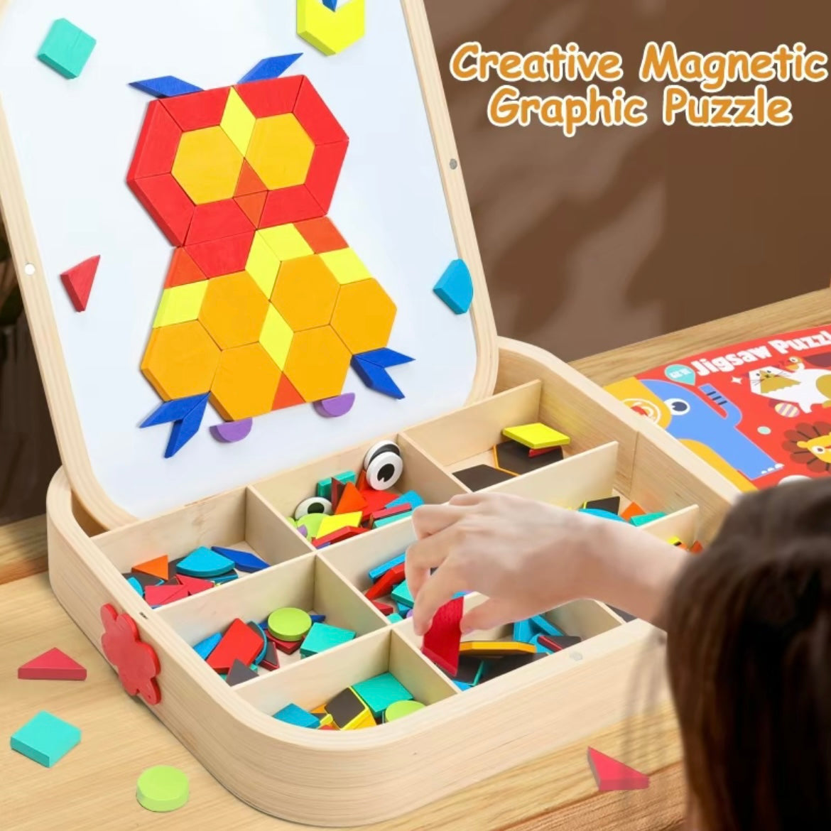 Bloques Magnéticos de Patrones de Madera – Juguete Puzle Montessori de 288 Piezas para Niños de 4 a 8 Años
