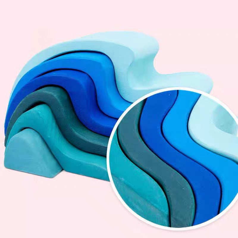 Bloques de apilamiento de olas de agua azules de madera