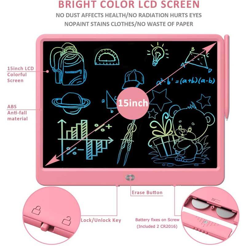 Fidtoy 15-Inch Colorful LCD Drawing Tablet – Magnetic Doodle Board for Kids 3–8