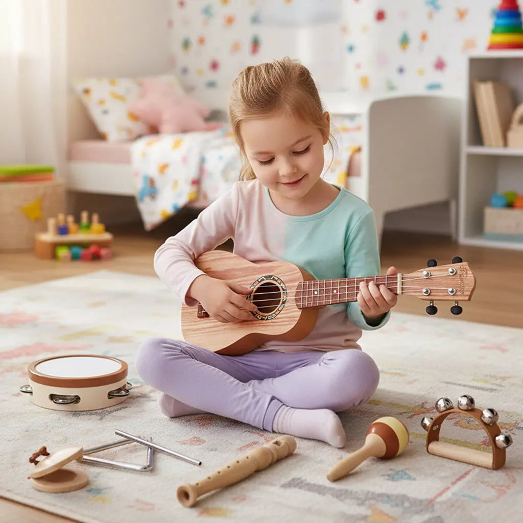 Fidtoy 7-Piece Musical Toys for Toddlers Ukulele Instrument Set Kids Rhythm Learning Toys