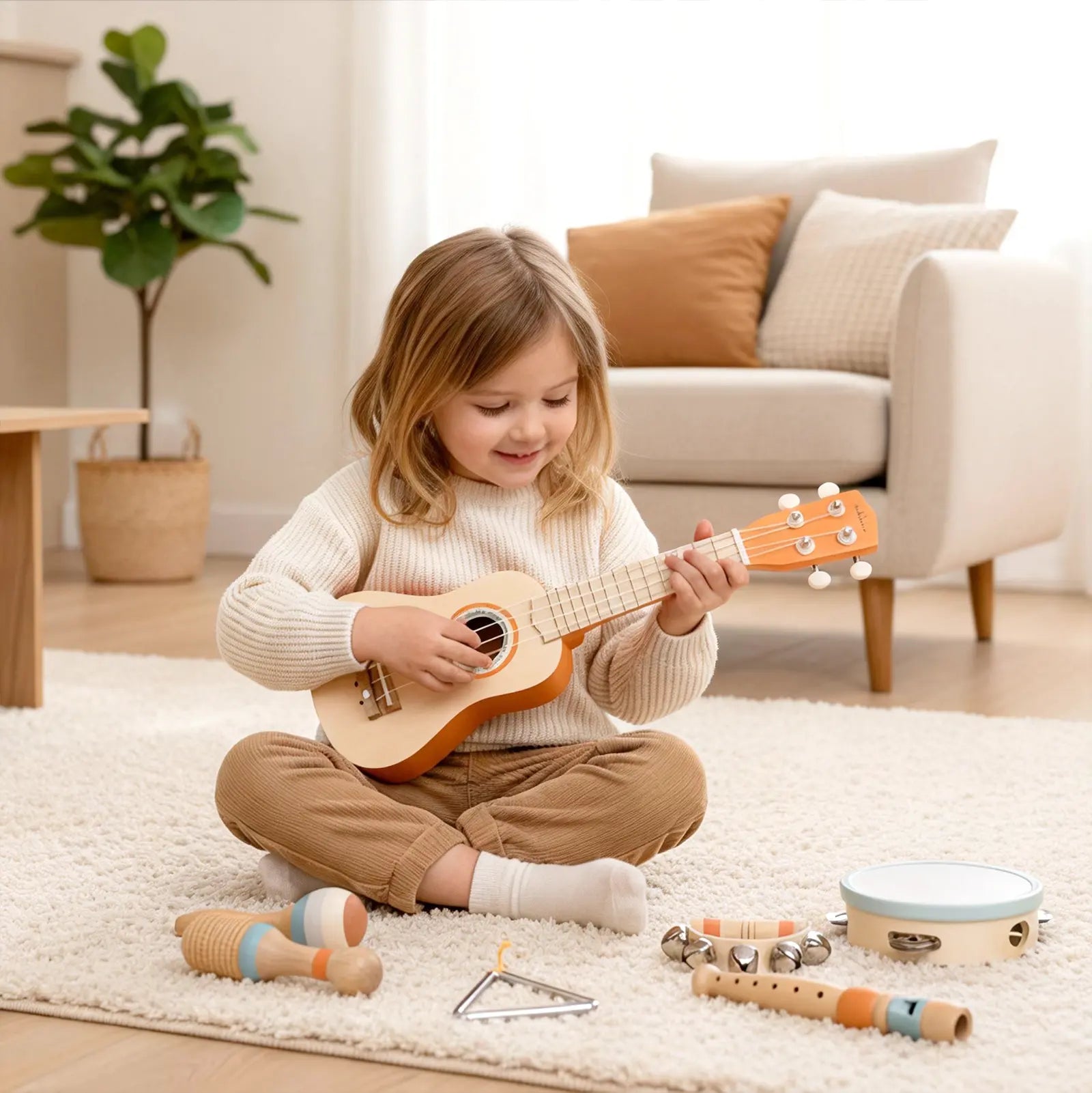 Fidtoy 7-Piece Musical Toys for Toddlers Ukulele Instrument Set Kids Rhythm Learning Toys