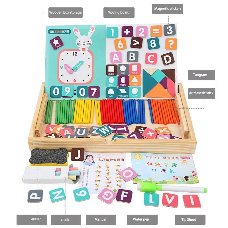 Fidtoy Magnetic Clock Pattern Double-Sided Wooden Activity Kit for Kids Math Counting Learning Box 100pcs Age 3+