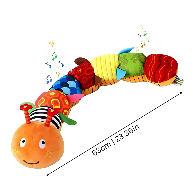 Fidtoy Musical Plush Caterpillar Baby Toy – Soft Sensory Rattle Plush with Crinkle Sounds, Squeak, Bell, Melody, and 22-Inch Growth Measure