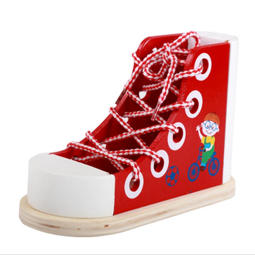 Fidtoy Wooden Lacing Shoe Toy for Kids
