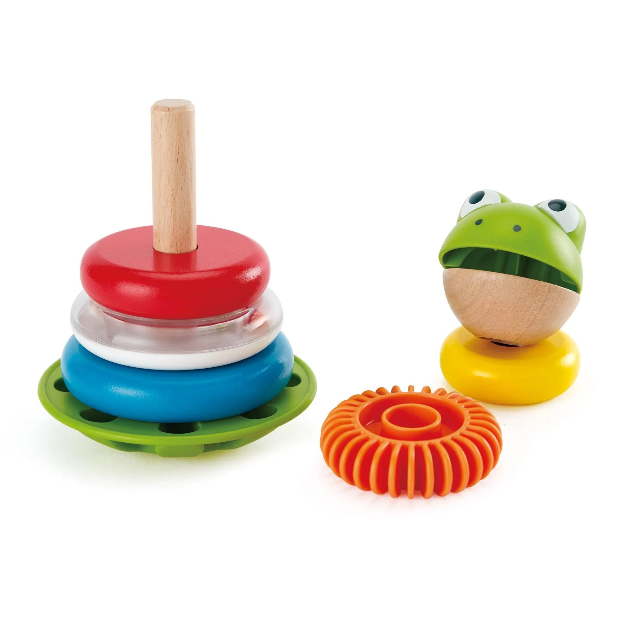 Fidtoy Jouet à empiler grenouille en bois avec base à bascule Jouet d'apprentissage