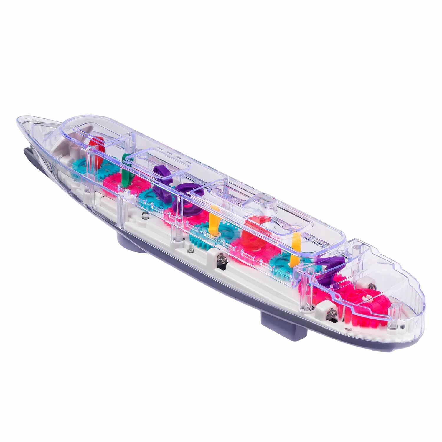 Fidtoy Number Gear Steamship Toy for Babies 6M+ Plastic Light Sound Gear Boat with Removable Number Gears and Bump-and-Go Play