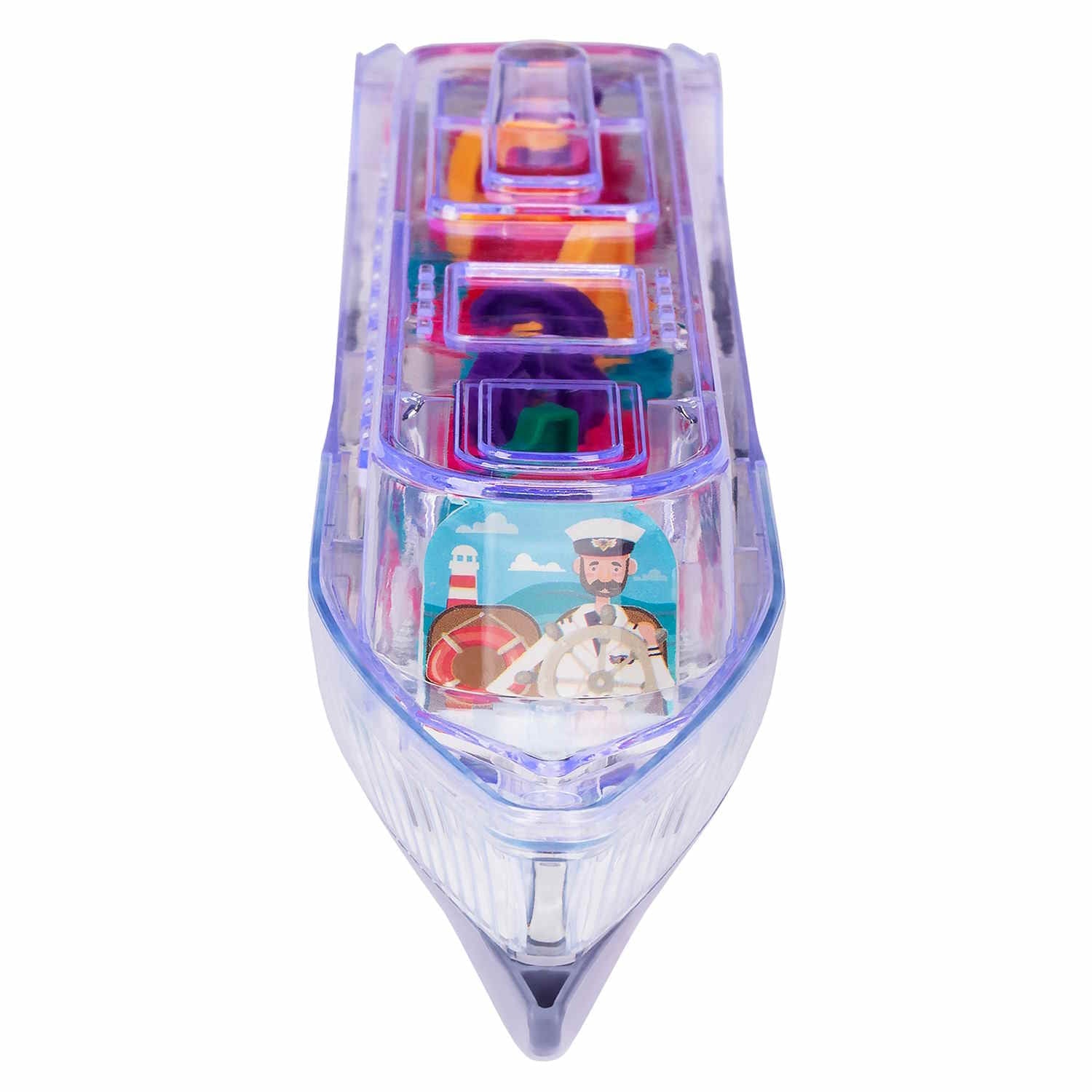 Fidtoy Number Gear Steamship Toy for Babies 6M+ Plastic Light Sound Gear Boat with Removable Number Gears and Bump-and-Go Play