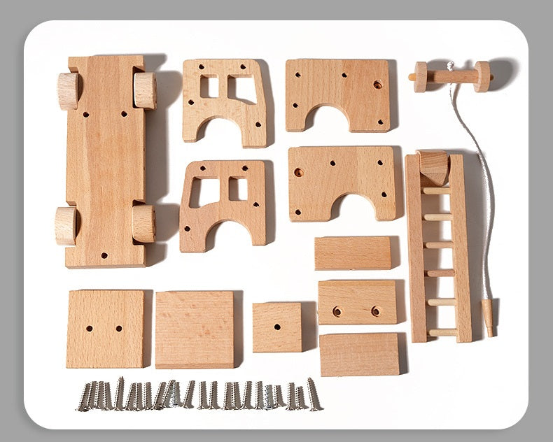 Juego de herramientas reales para niños DIY Construye un camión de bomberos básico de madera