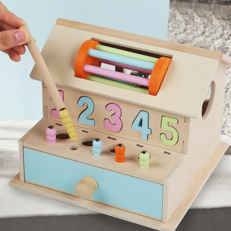 Montessori Multi Activities Geometric Shape Sorting Box Toddler Fine Motor Skill Wooden Toy Display Stand