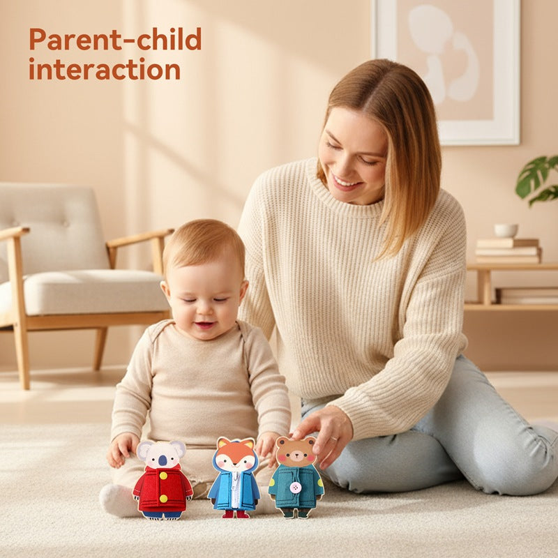 Vestir amigos animales – Trío de tablero ocupado Montessori