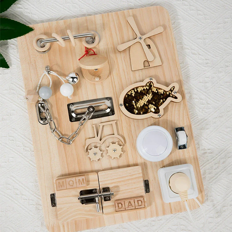 Tabla Sensorial Montessori para Juego Tranquilo - Tabla de Actividades de Madera Natural