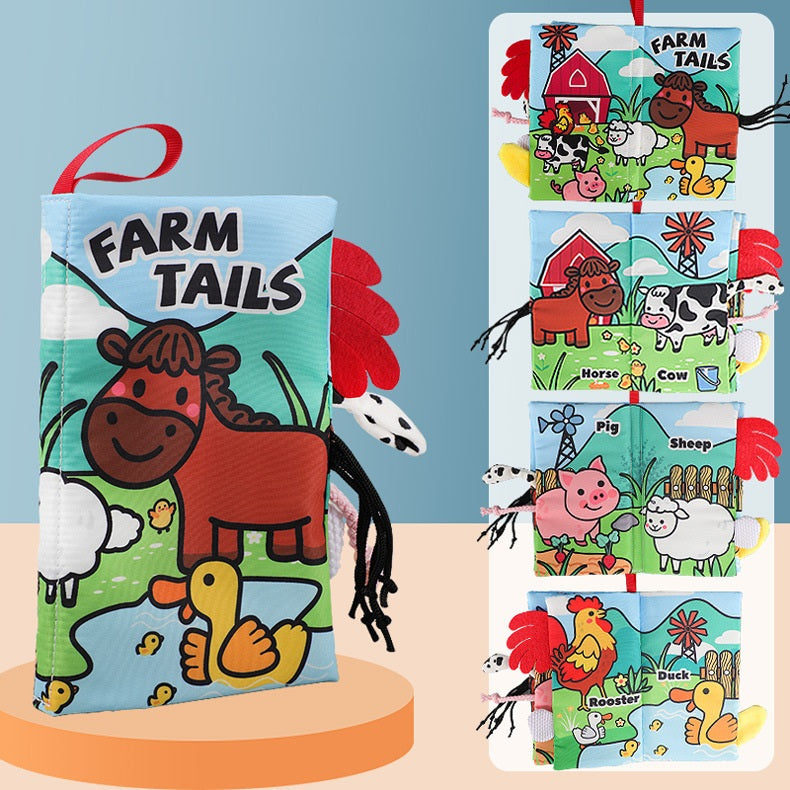 Toddler Animals Tails Plush Tactile Sensory Cloth Book