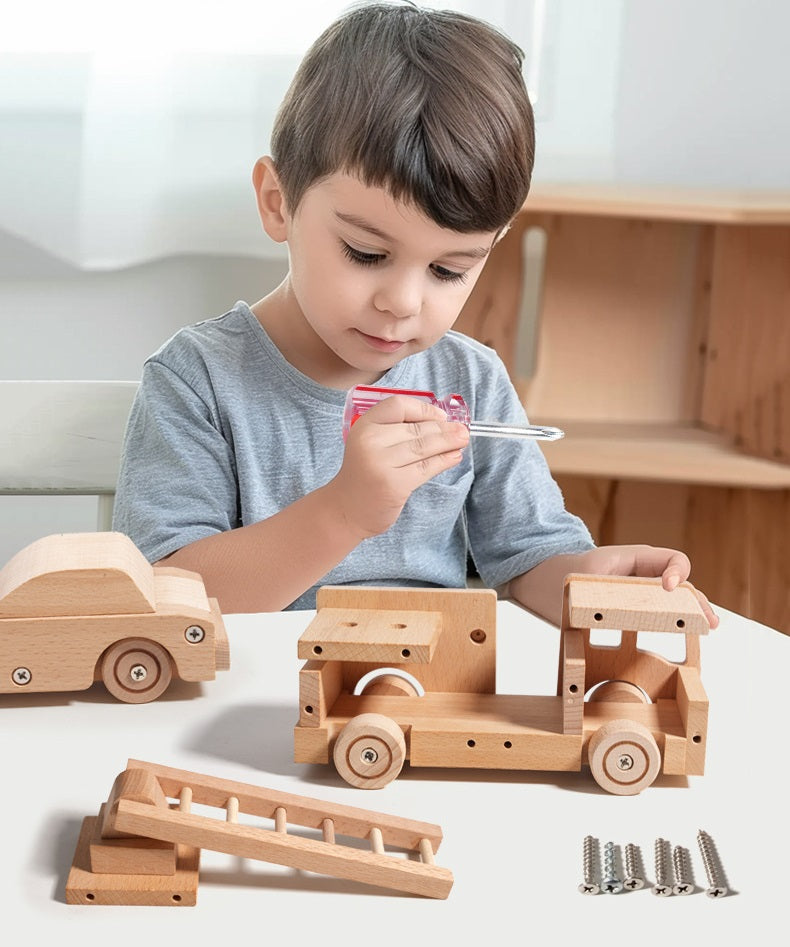 Juego de herramientas reales para niños DIY Construye un camión de bomberos básico de madera