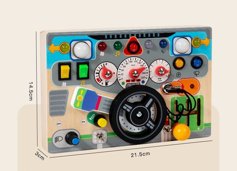 Tablero de actividades para niños con botones y diales luminosos LED temáticos de conducción