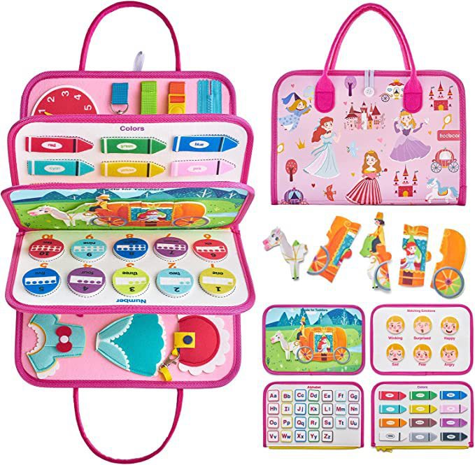 Libro sensorial Montessori de fieltro, Busyboard, juguete de aprendizaje con temática de princesas para desarrollar habilidades de vida práctica en niños pequeños