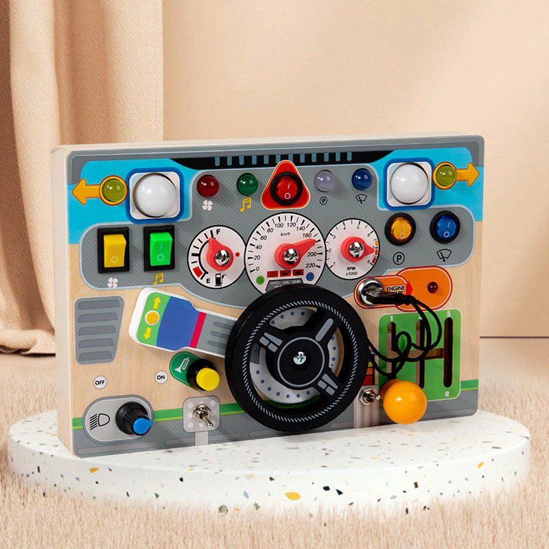 Tablero de actividades para niños con botones y diales luminosos LED temáticos de conducción