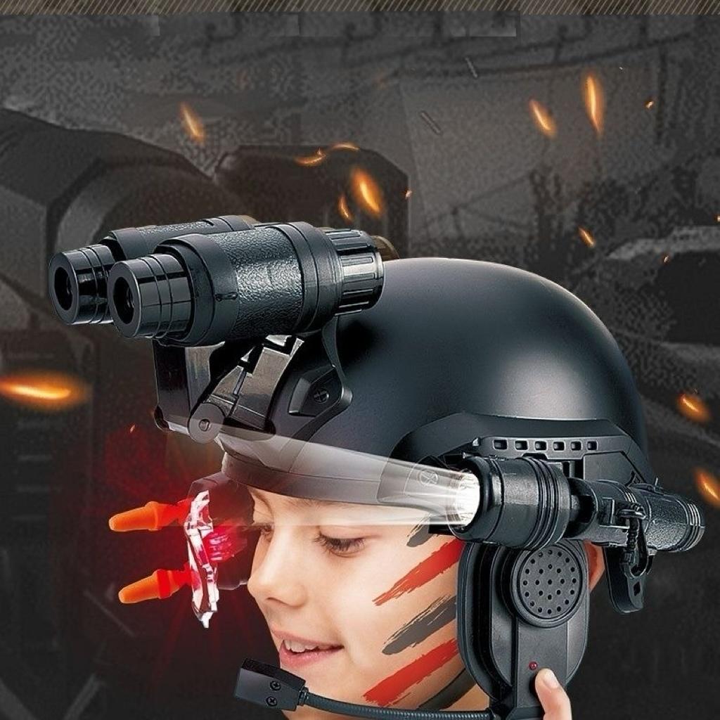 Multifunctional Tactical Helmet Children's Model Outdoor Set with Binoculars, Flashlight, High-Definition Telescope, Infrared and Amplifying Communication Microphone A Perfect Gift Toy for Boys