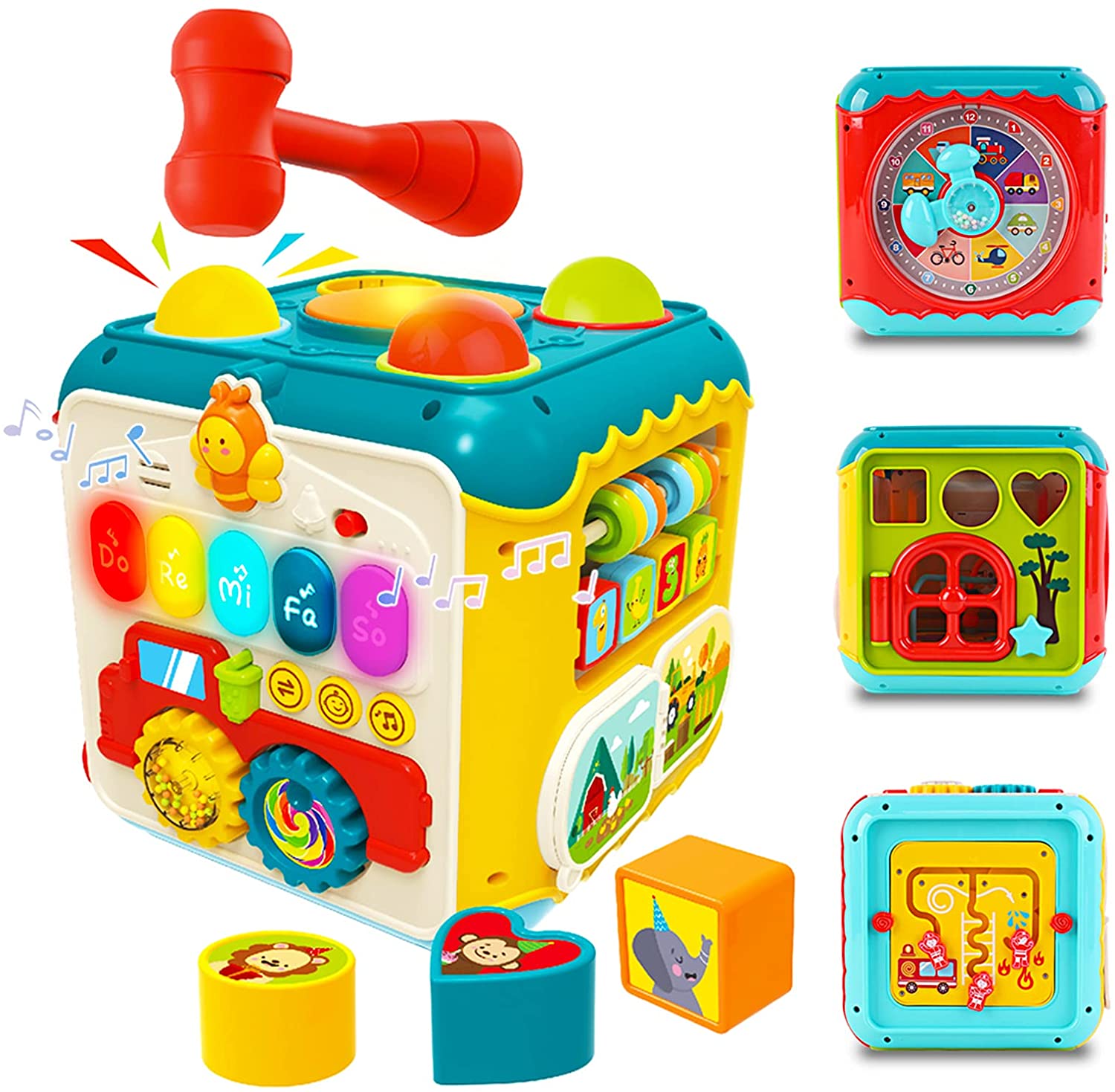 Cubo de actividades 7 en 1 con clasificación de formas, luz y sonido de piano, juguete educativo de aprendizaje temprano, ideal como regalo de cumpleaños o Navidad para niños