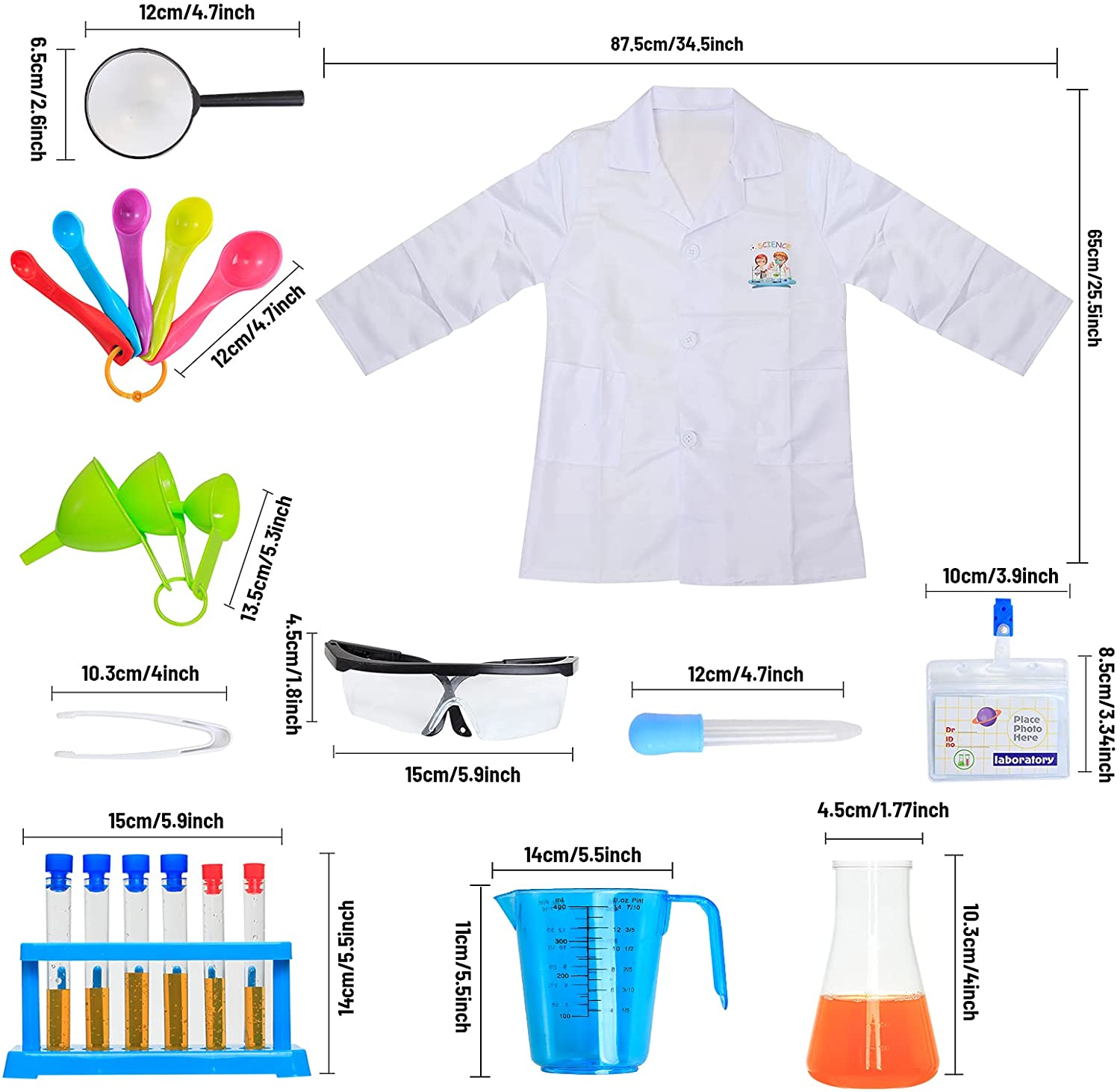Kit de science de laboratoire de jeu de rôle pour enfants avec lunettes, blouse de laboratoire et variété d'équipement scientifique de jeu pour enfants