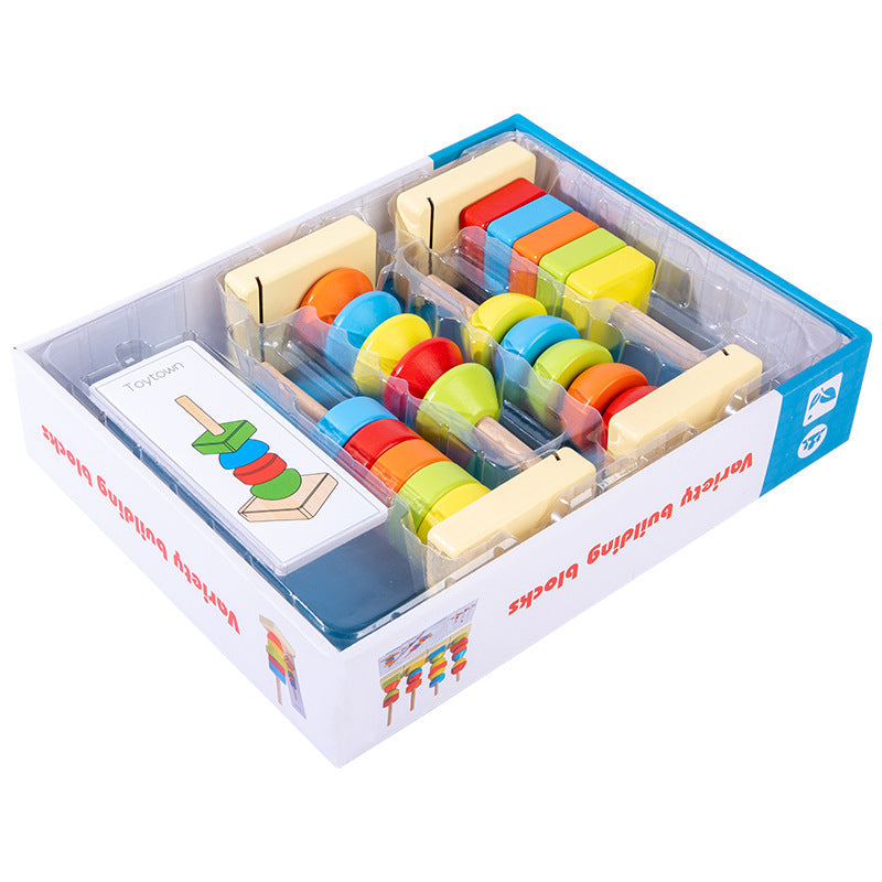 Jumbo Beads Sequencing Four Pillar Shape Stacker With Flash Cards