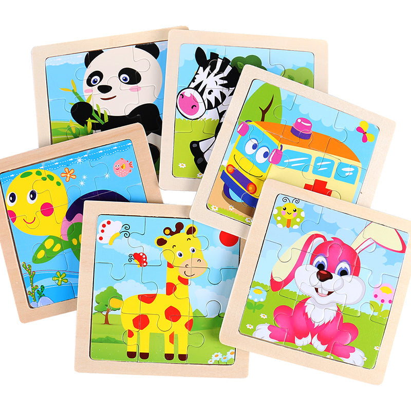 Fidtoy Wooden Puzzle Set for Toddlers – 10 Pack Montessori Animal & Vehicle Learning Puzzles