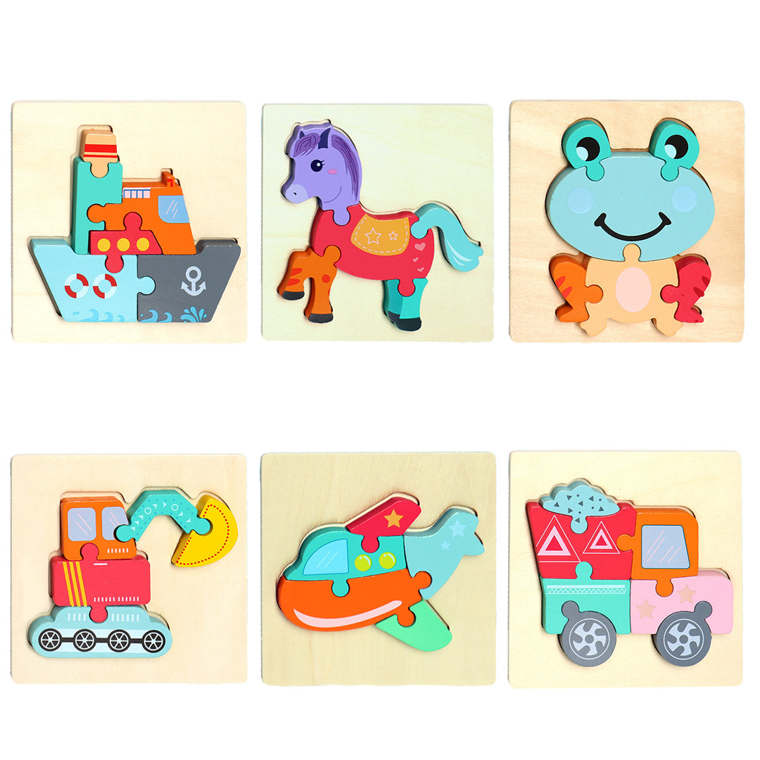Level 2 Montessori Puzzles 6 Pack - Eco-Friendly Wooden Puzzles Set#2