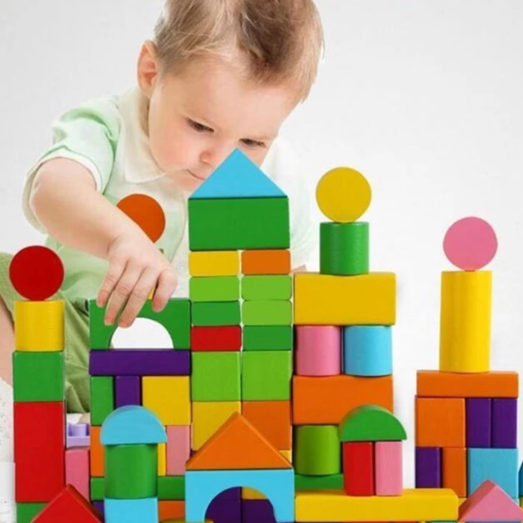 Fidtoy Bloques de construcción de madera arcoíris para niños, juego de juguetes apilables creativos