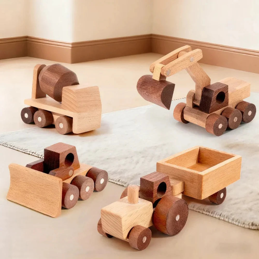 Fidtoy Wooden Vehicle Toy Set for Kids | Montessori Construction & Transportation Play